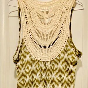 🔥‼️BLOWOUT  SALE Crochet and Green and beige Patterned dress